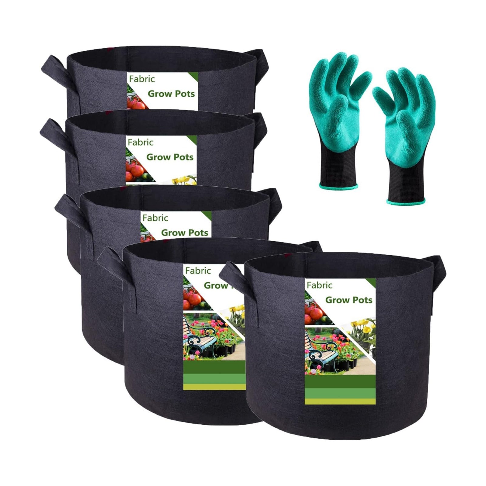 5-Pack 15 Gallon Thickened Plant Grow Bags (20x12 in) Fabric Plant Pots for Potato,Tomato Planters,Herbs Veggies