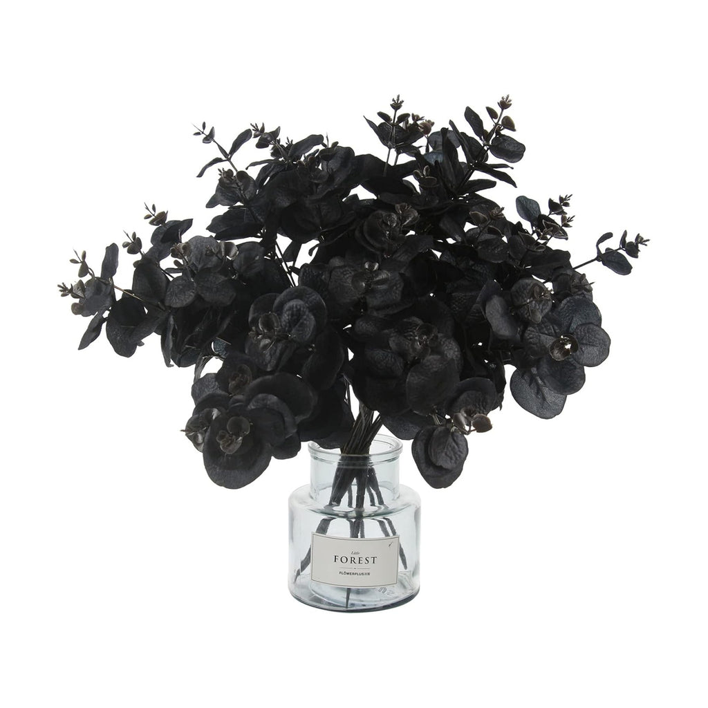 Tinsow 5 Pcs Black Artificial Eucalyptus Stems Faux Eucalyptuses Branches Black Leaf Halloween Centerpiece Halloween Home Decor (Black, 5)