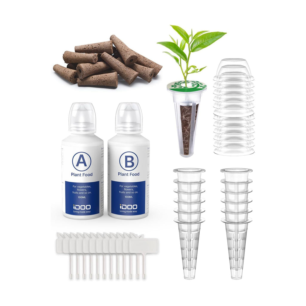 iDOO Seed Pods kit for Hydroponics System, with 12 Growth Sponges, 12 Grow Baskets, 12 Pod Labels, 12 Grow Domes, 2