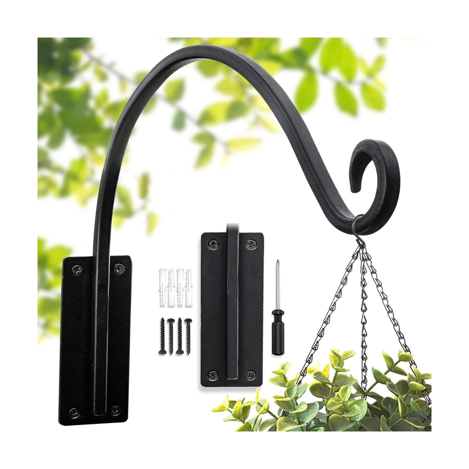 Lifyzoon Heavy Duty Plant Hanger Bracket: 80 lbs 16 Inch Outdoor Hook | Hand-forged Steel Wall Mount, Holds 80 Lbs for