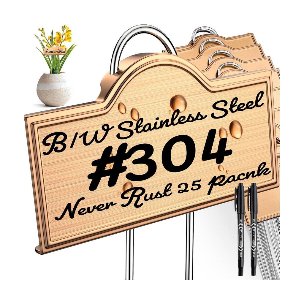 Stainless Steel 304 Plant Labels Weatherproof, Metal Garden Label Tall Markers 25 Pack for Plants Vegetables Herb
