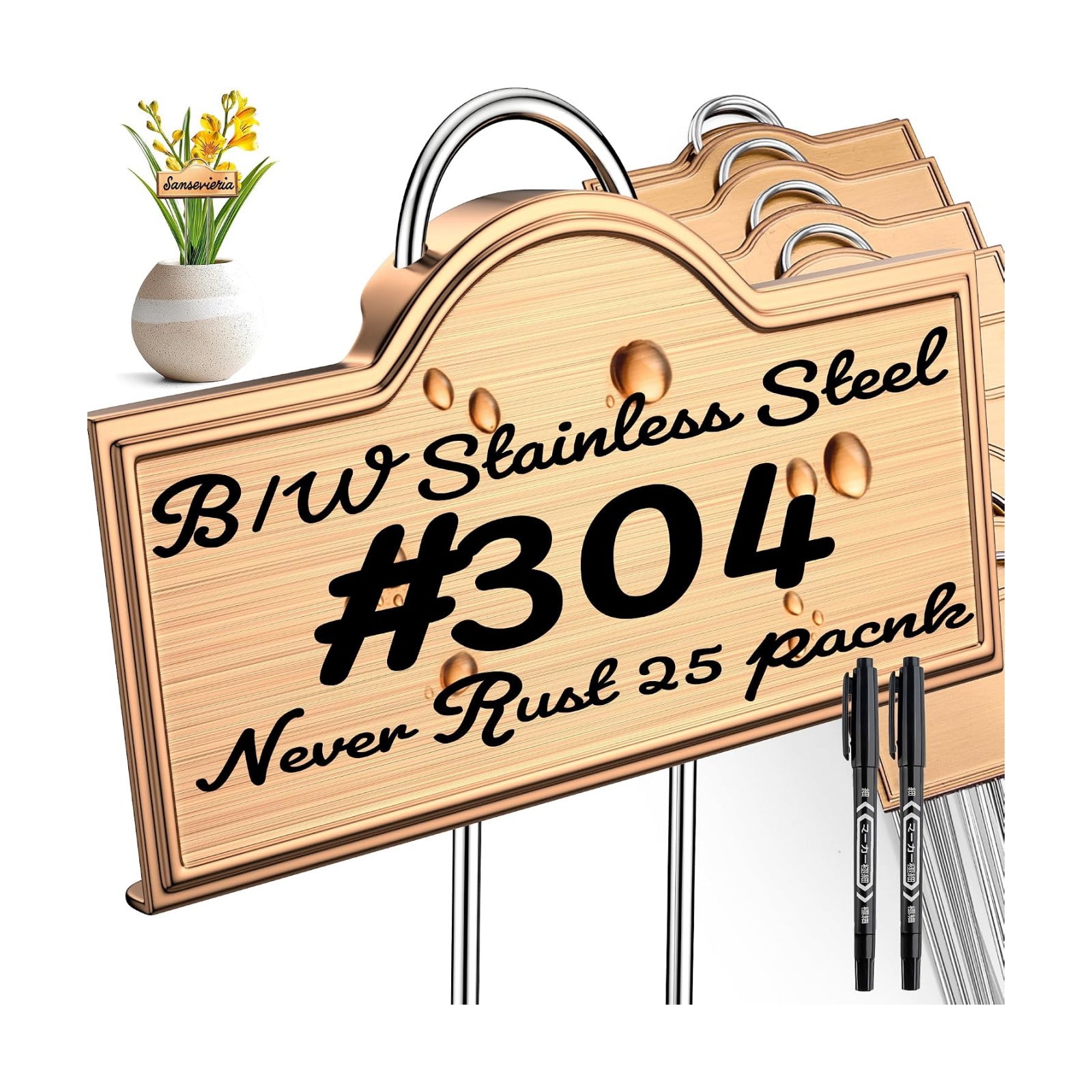 Stainless Steel 304 Plant Labels Weatherproof, Metal Garden Label Tall Markers 25 Pack for Plants Vegetables Herb