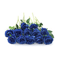 Laelfe 12 pcs Artificial Blue Roses Flowers Long Stem Fake Silk Rose for Home Wendding Decorations (Blue)