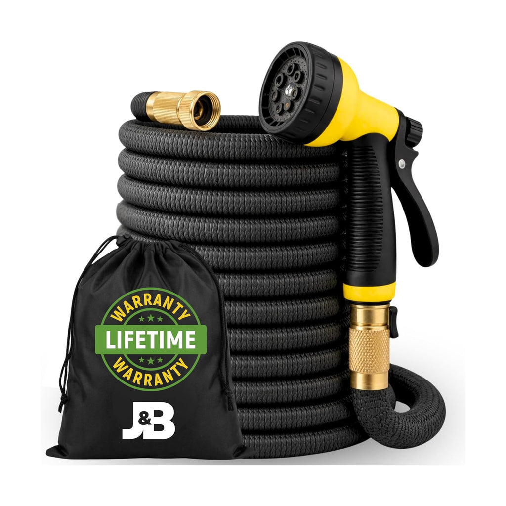 J&B XpandaHose 50ft Expandable Garden Hose, Lightweight, Brass Connectors | Ultra Strong 3750D fabric, 4-layer latex