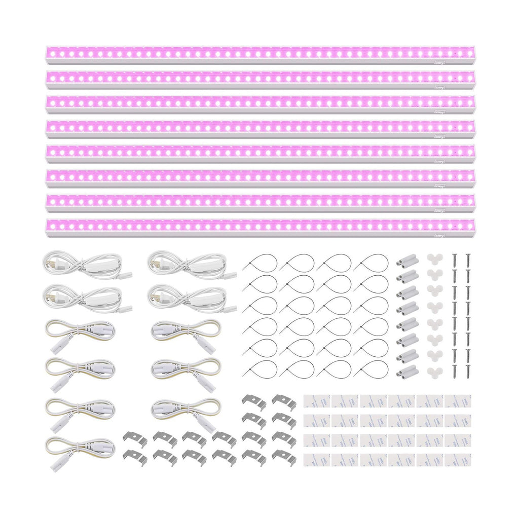 Barrina T5 Grow Lights for Indoor Growth, 4FT Plant Lights, Pink, 8 Packs | 160W (8 x 20W), Grow Light Strip, Plug and