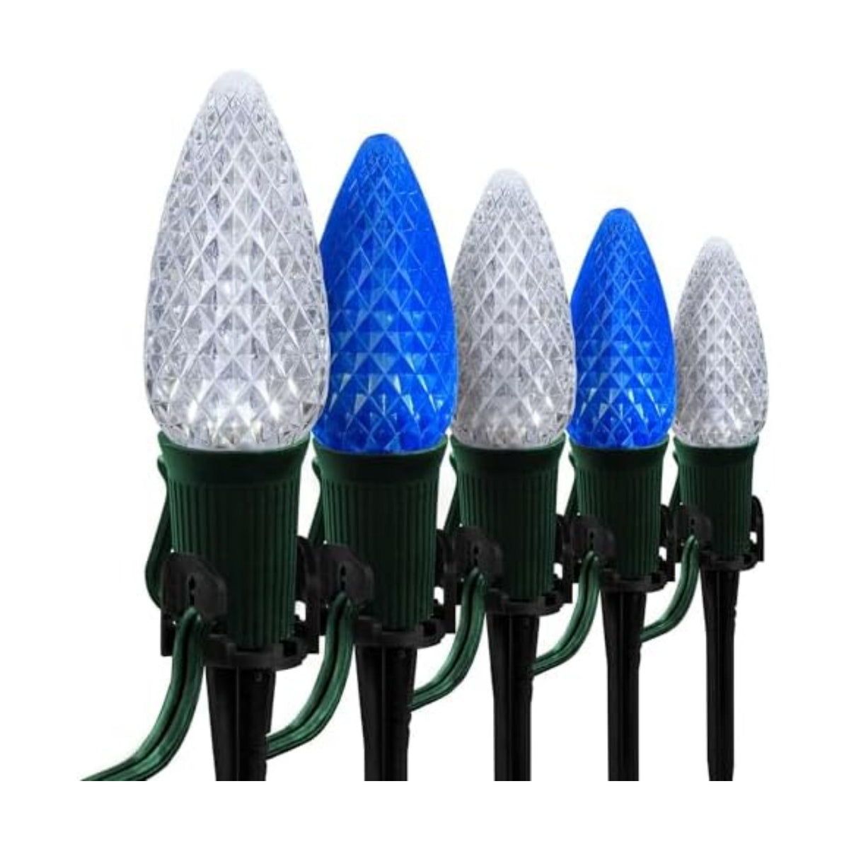 Wintergreen Lighting 50' OptiCore LED C9 Blue and White Pathway Christmas Lights, Heavy Duty Bulbs for Driveway, Walkway Marker, 5" Commercial PathPRO Stakes, 18 Gauge Green Wire