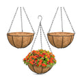 3 Pack 12 Inch Outdoor Hanging Baskets, Metal Wire Hanging Planters with Coconut Liners, Round Hanging Baskets for