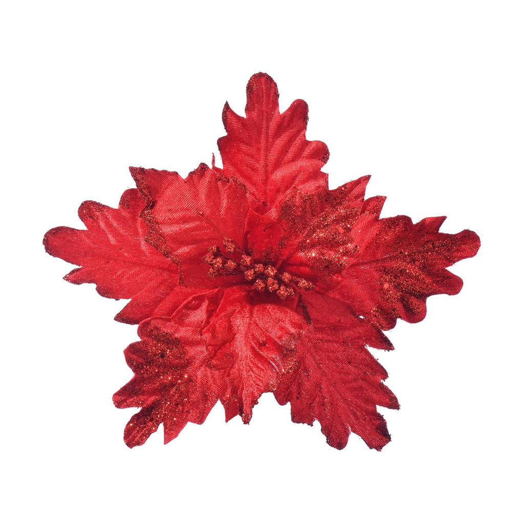 10 PCS Glitter Poinsettias, 9.4" Artificial Christmas Flowers, Red