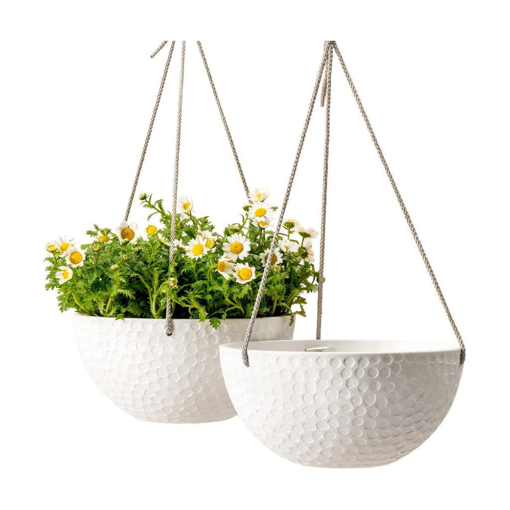LA JOLIE MUSE 10 Inch Hanging Planters for Indoor Plants, Outdoor Garden Planter Pots, White, Honeycomb, Set of 2
