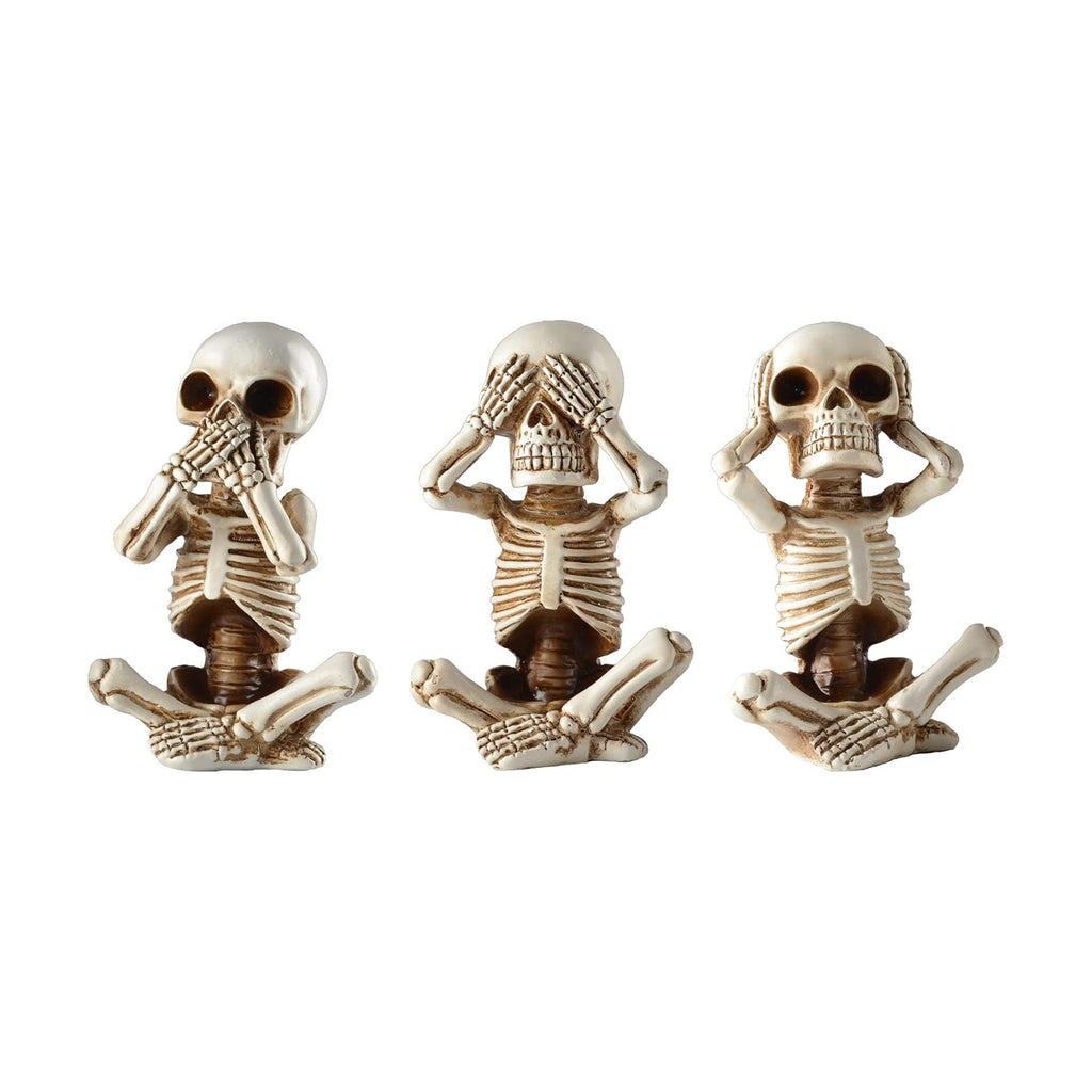 JORAE Skeletons Statue Hear See Speak No Evil Halloween Skull Decor 4.8 "H