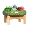 ARTKETTY Succulent Pot, 10 Inch Large Succulent Planter Pot with Stand, Ceramic Bonsai Pot with Mess Drainage Screen