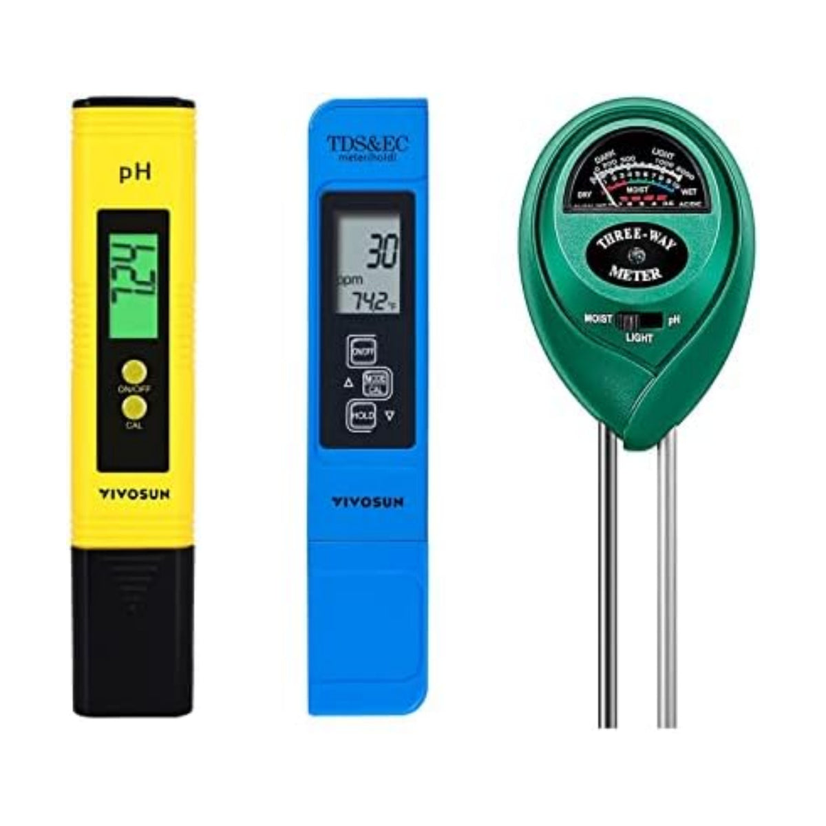 VIVOSUN Digital PH Meter, TDS and EC Pen for Water, Soil Moisture Tester for Hydroponics, Pool and Aquarium, Yellow