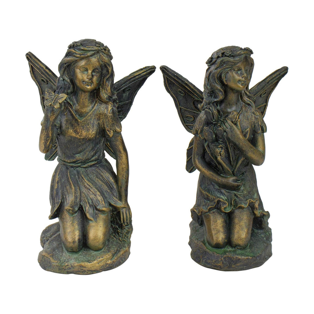 Northlight 2 Bronze Kneeling Fairies Flowers Butterfly Garden Statues 7"