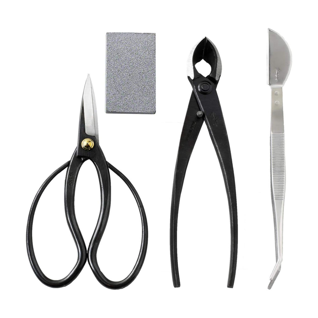 Wazakura 4PCS Bonsai Essential Tool Kit MADE IN JAPAN, Japanese Bonsai Scissors 7inch(180mm) + Concave Branch Cutter