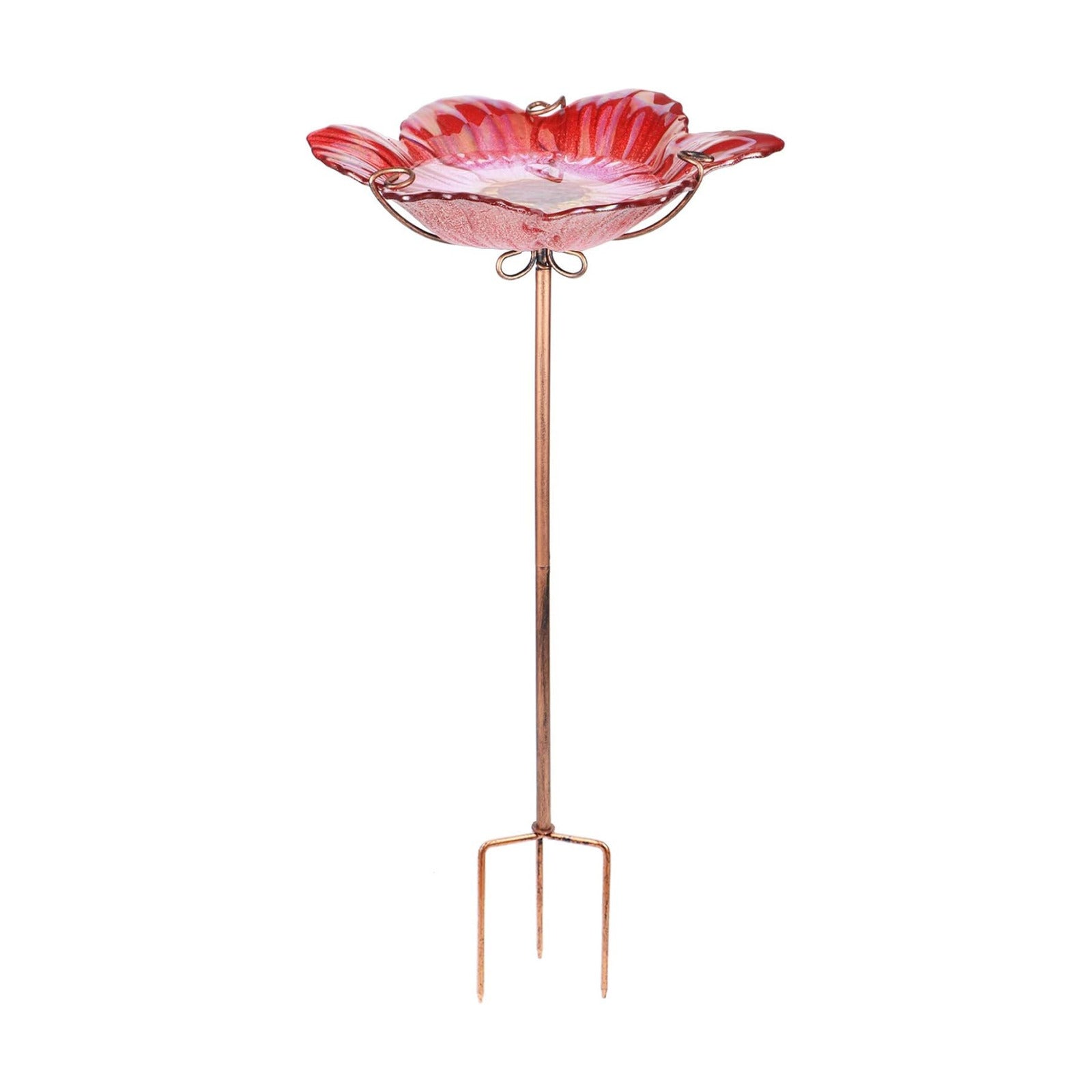 26" Glass Bird Bath, Outdoor Birdbath Bird Feeder Red Flower Metal Stake | Bird Bath for Outside with Stable Metal