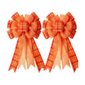 2 Pcs Large Thanksgiving Buffalo Plaid Wreath Bows, Orange Fall Bows