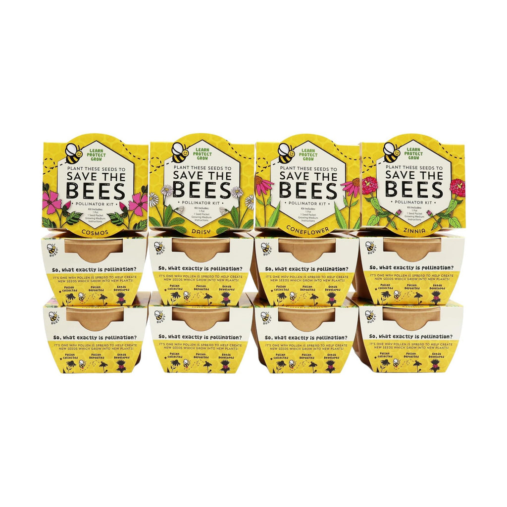 Buzzy Seeds Save the Bees Grow Kit 12-Pack - Eco-Friendly Pots - Complete Indoor/Outdoor Gardening Kit with Seeds