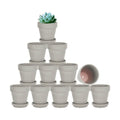 3 Inch Grey Terracotta & Clay Pots with Saucer, 12 Pack | Clay Flowerpot with Drainage, Nursery pot for succulents