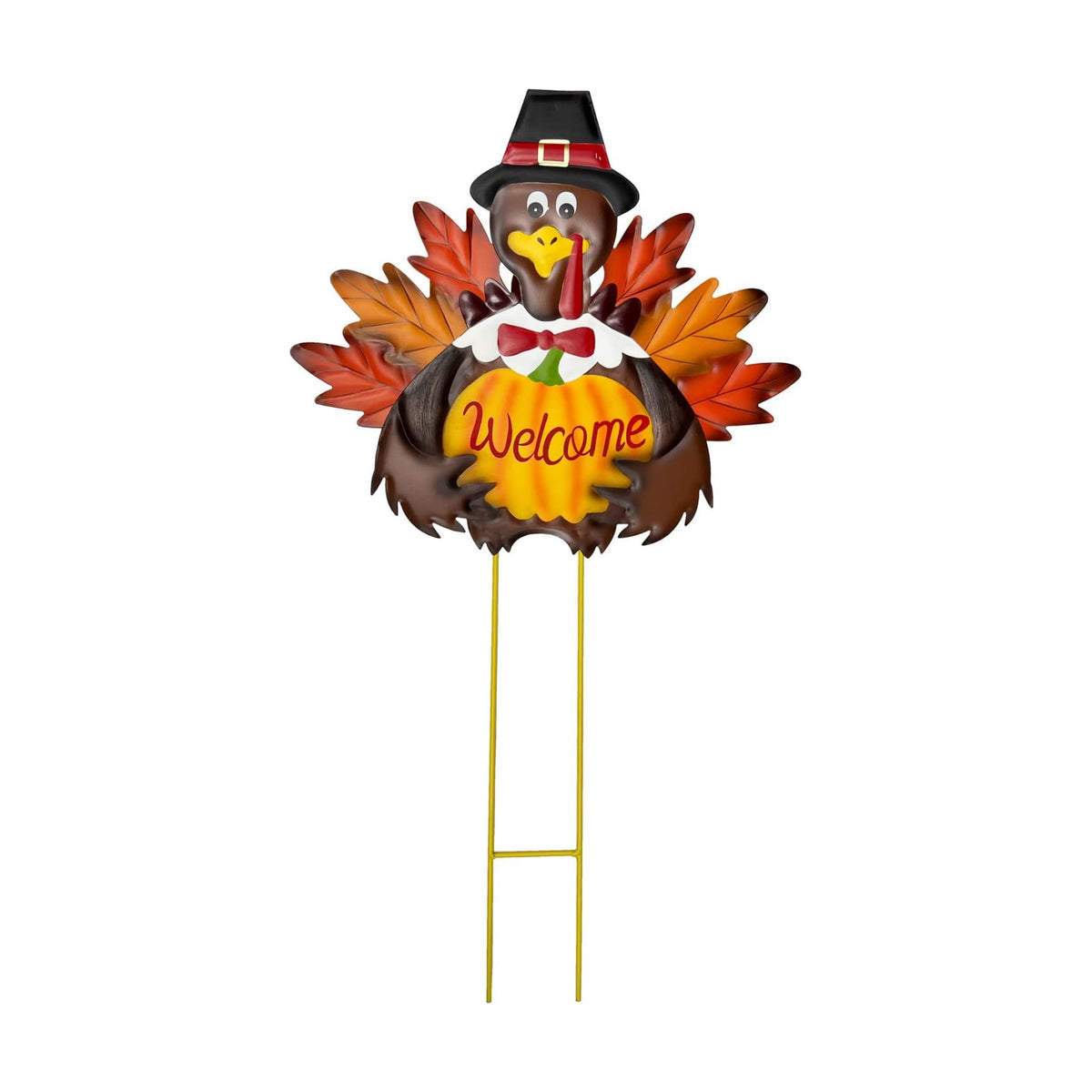 Autumn Metal Garden Stakes, Fall Harvest Thanksgiving Metal Pumpkin Welcome Sign with Turkey Stakes Yard Decorations 28.5''H, Garden Patio Lawn Yard Decor Fall Harvest Thanksgiving Outdoor Decorations