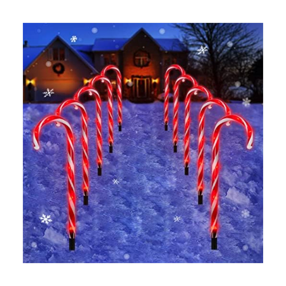 Candy Cane Outdoor Landscape Lights - 10 Pack 60 Red LEDs 21in Lighted Christmas Path Lights String with Memory Function 8 Flashing Modes End-to-End Plug in Waterproof Outside Candy Xmas Decorations