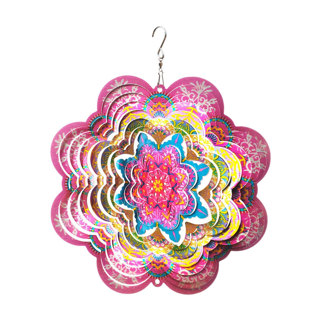 FONMY Wind Spinner 3D Stainless Steel by Laser Cut Indoor/Outdoor Garden Decoration Crafts Ornaments Kinetic Yard Art Decorations 6 inches Pink Flower Mandala Wind Spinners