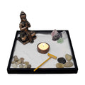 Nature's Mark Mini Zen Garden Kit for Desk with Rake, White Sand, Buddha Figures, Tea-Light Holder Black Square Base