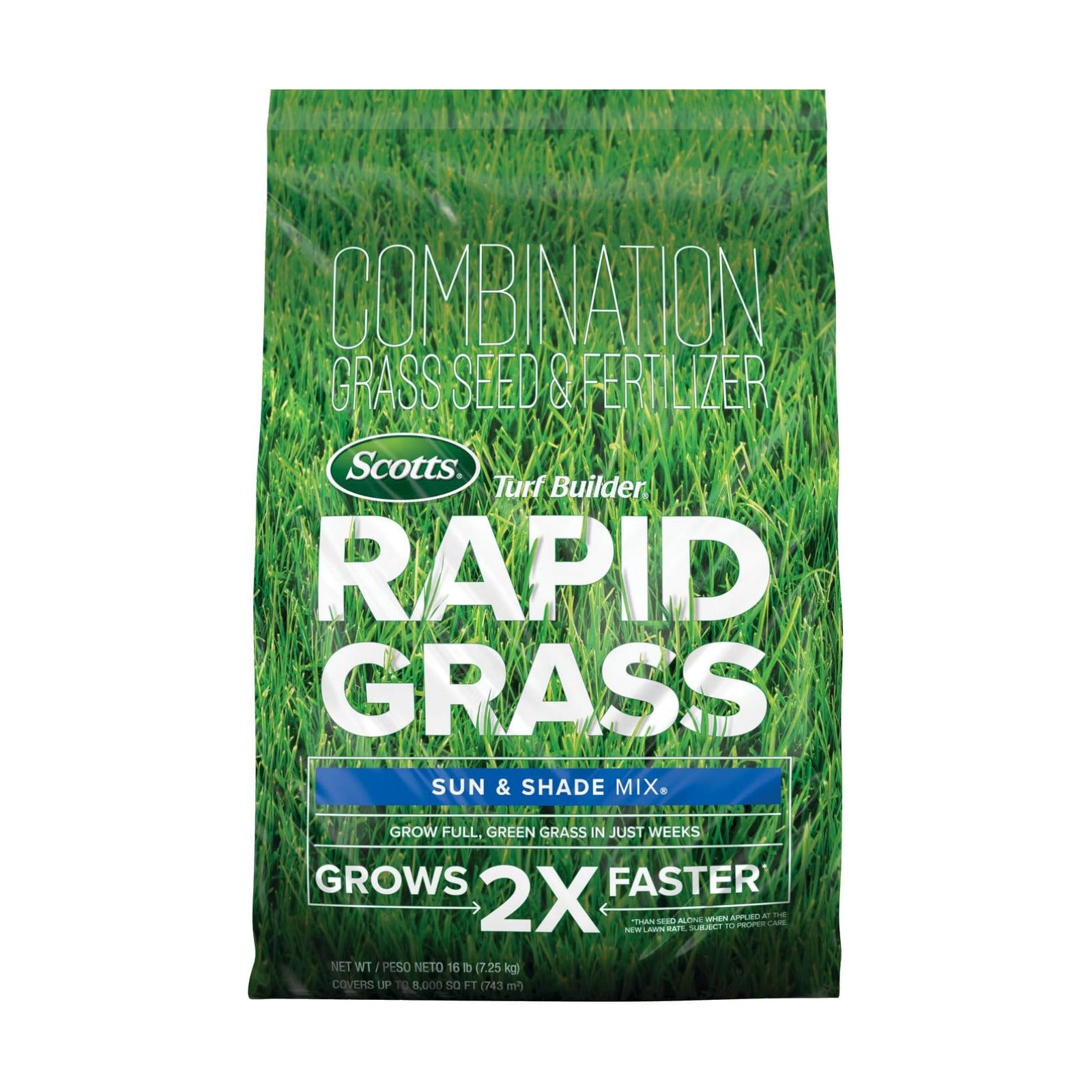 Scotts Turf Builder Rapid Grass Sun & Shade Mix, 16 lbs. | Combination Grass Seed and Fertilizer, Grows Green Grass in