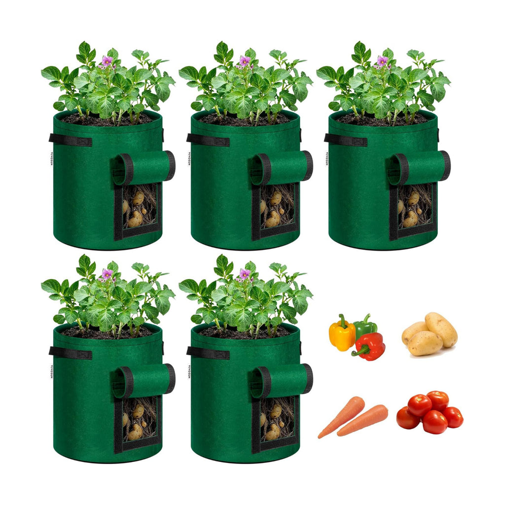 VIVOSUN 5-Pack 7 Gallon Potato Grow Bags, Roll-up Harvest Window | Easy Potato Harvesting, 300G Thick Nonwoven Fabric