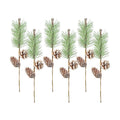 AuldHome Design Pine Cone Picks (6-Pack); Frosted Evergreen Christmas Decor Floral Stems for Wreaths, Vases and Holiday Arrangements