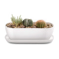 E-liu 11 Inch Oval Ceramic Planter Pot with Drainage Hole Saucers | Rectangular Succulents Planter Home Decor for