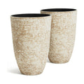 Worth 9 Gallon Tall Round Planters Set of 2-14" Dia x 21" H Stone Finish Flower Pots Indoor Decorative Container Garden