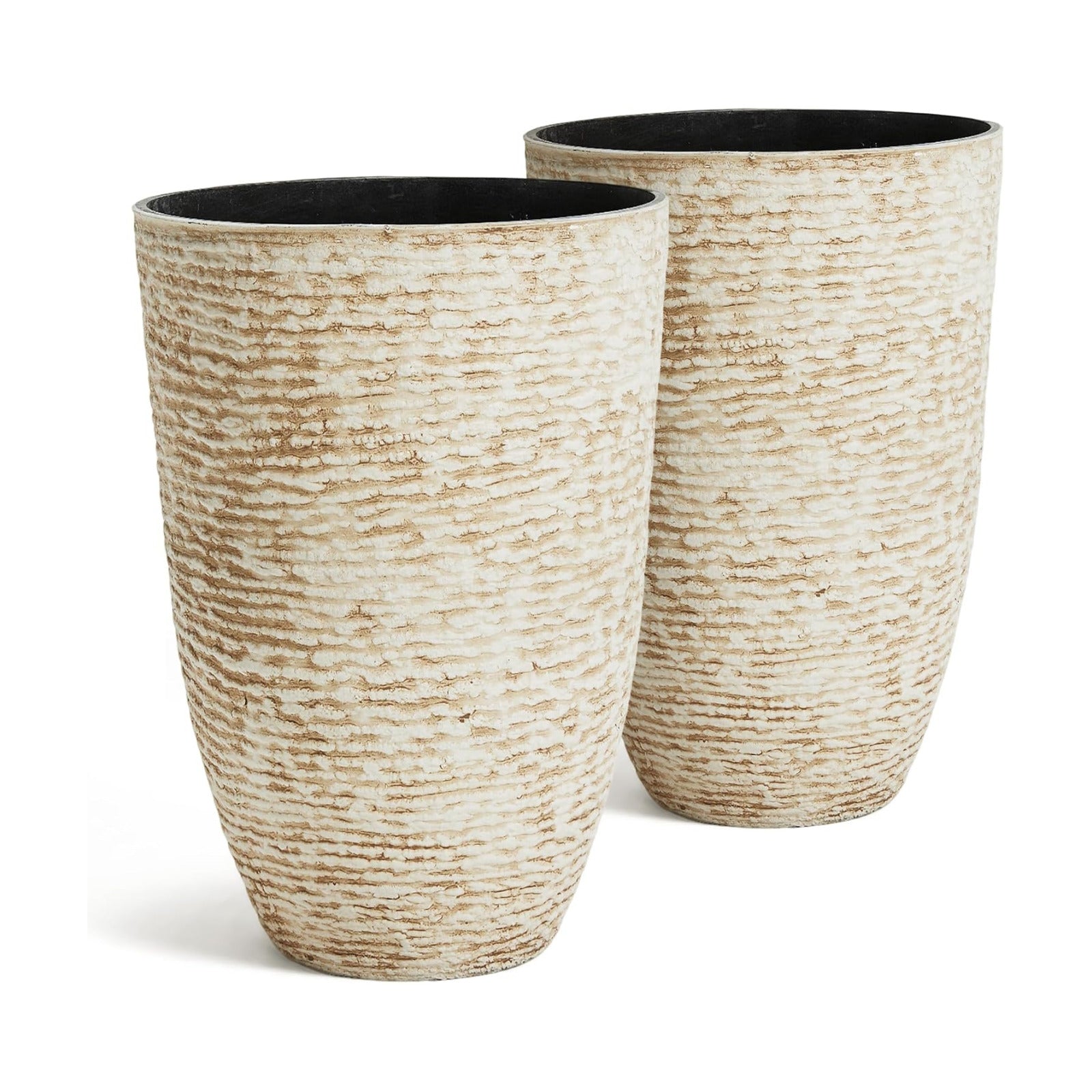Worth 9 Gallon Tall Round Planters Set of 2-14" Dia x 21" H Stone Finish Flower Pots Indoor Decorative Container Garden