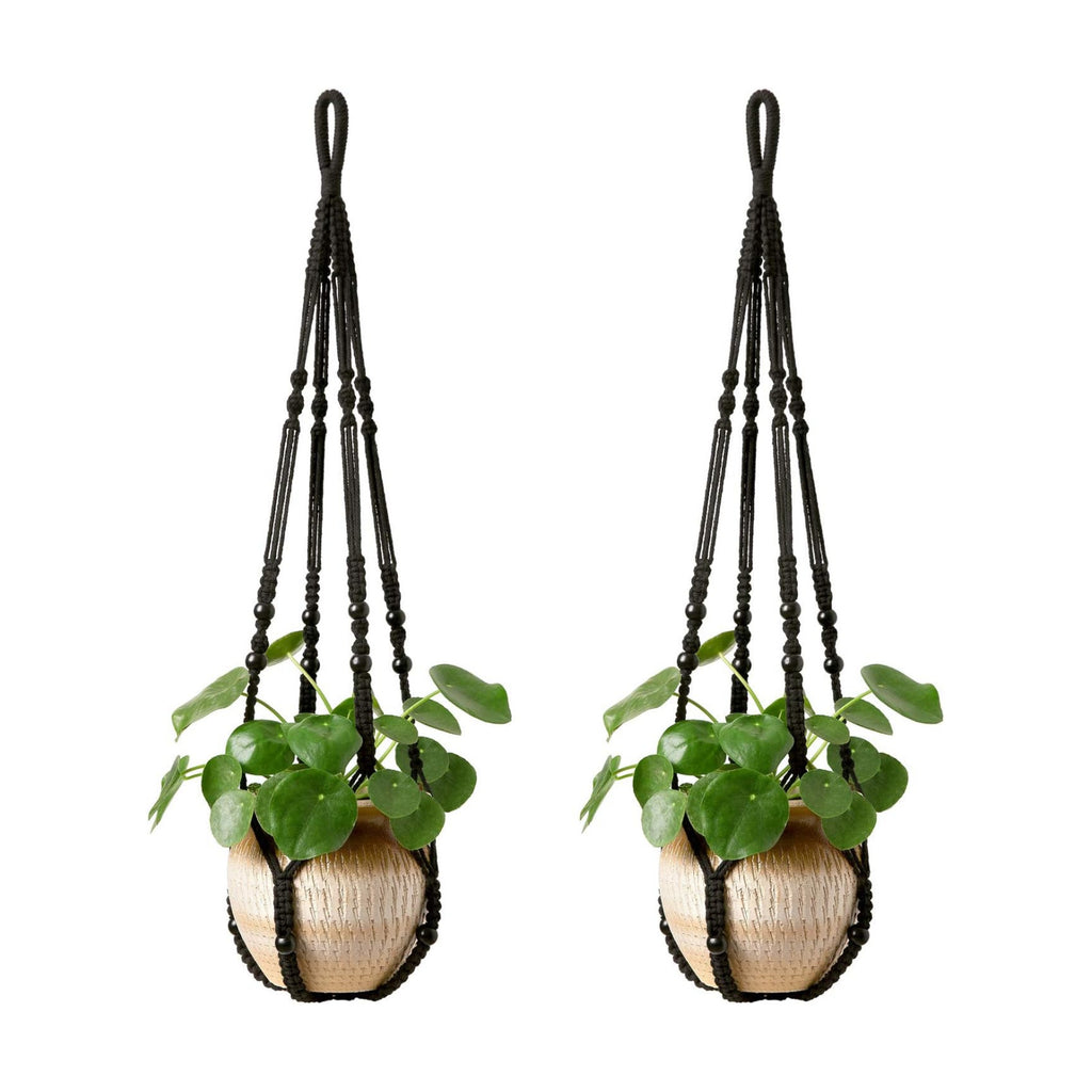 Mkono Macrame Plant Hanger Indoor 35 Inch Hanging Planter Basket Black 2Pc