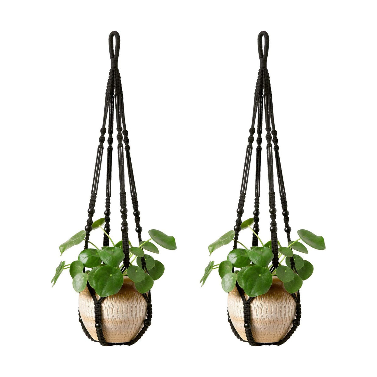 Mkono Macrame Plant Hanger Indoor 35 Inch Hanging Planter Basket Black 2Pc