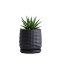 D'vine Dev Beaded Ceramic Pot with Saucer, 4 in, Ebony Matte, 27-C-Z-6