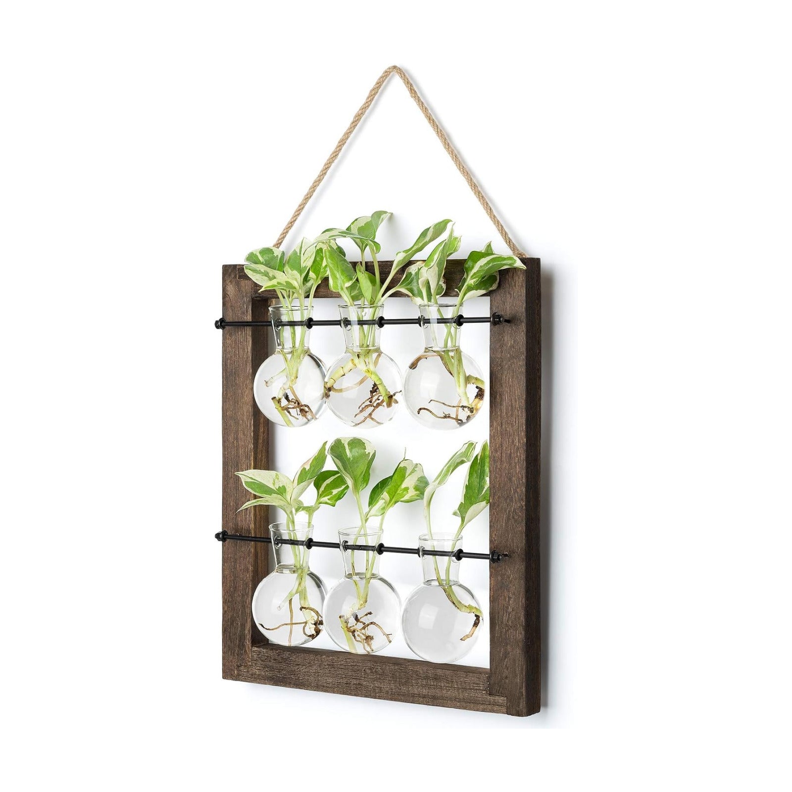 Mkono Plant Propagation Station, Wall Hanging 2-Layer Glass Terrarium Vases | Wood Stand Planter, Hydroponic Flower