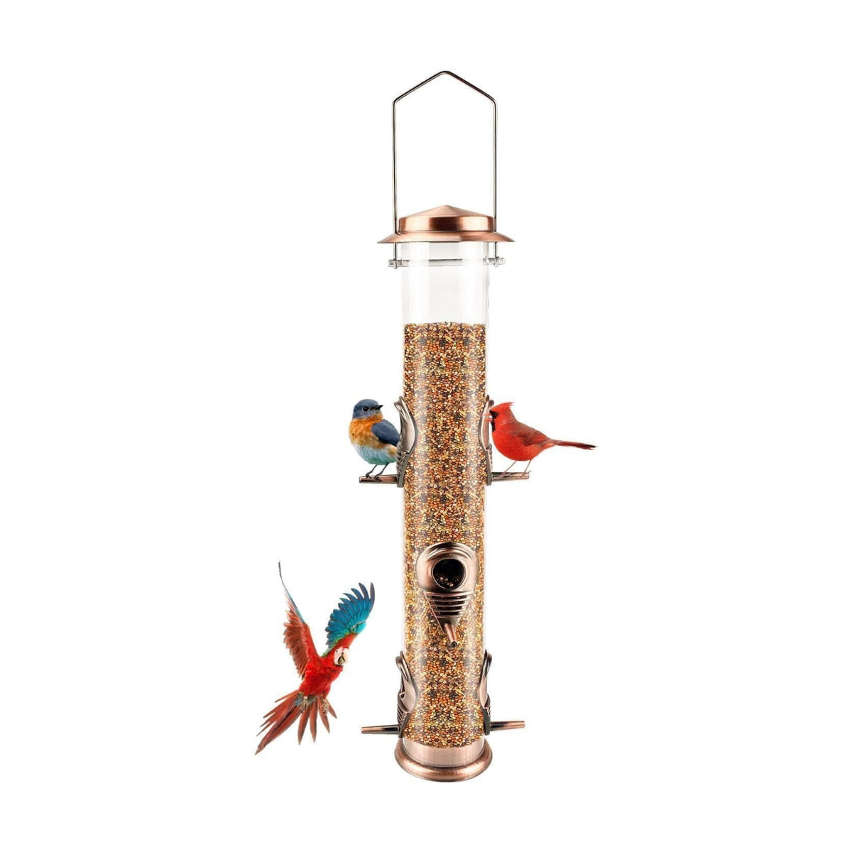 MIXXIDEA Metal Tube Bird Feeders for Outdoors - 6 Ports Hanging Feeder Attracts Wild Birds in Your Lawn, Garden, Balcony - Antique Copper - 1 Pack