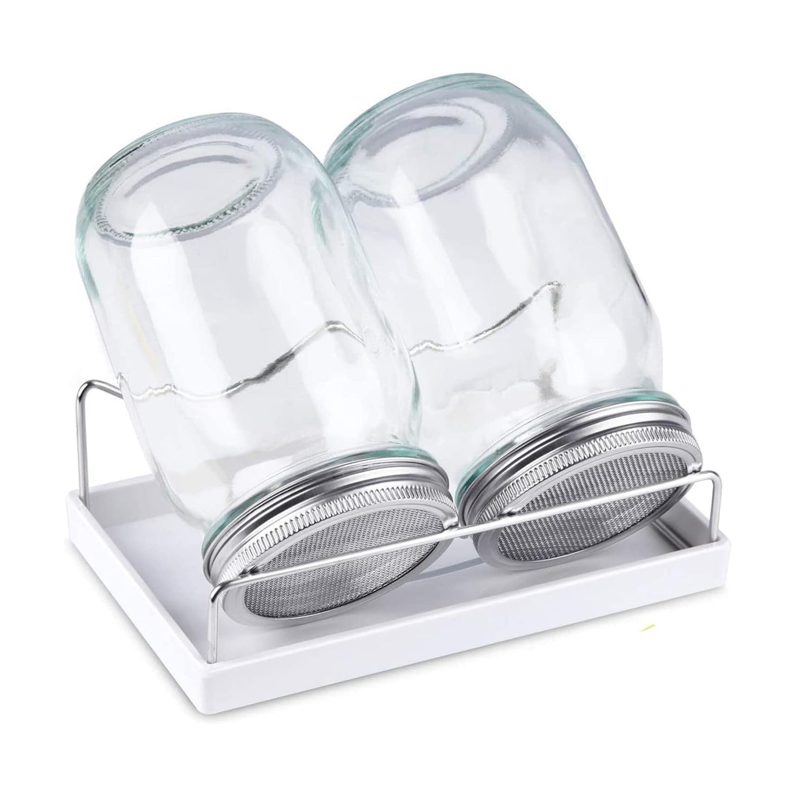 Sprouting Jar Kit-2 Wide Mouth Quart Mason Jars with 316 Stainless Steel Screen Sprout Lids, Drip Tray, Stand | Seed