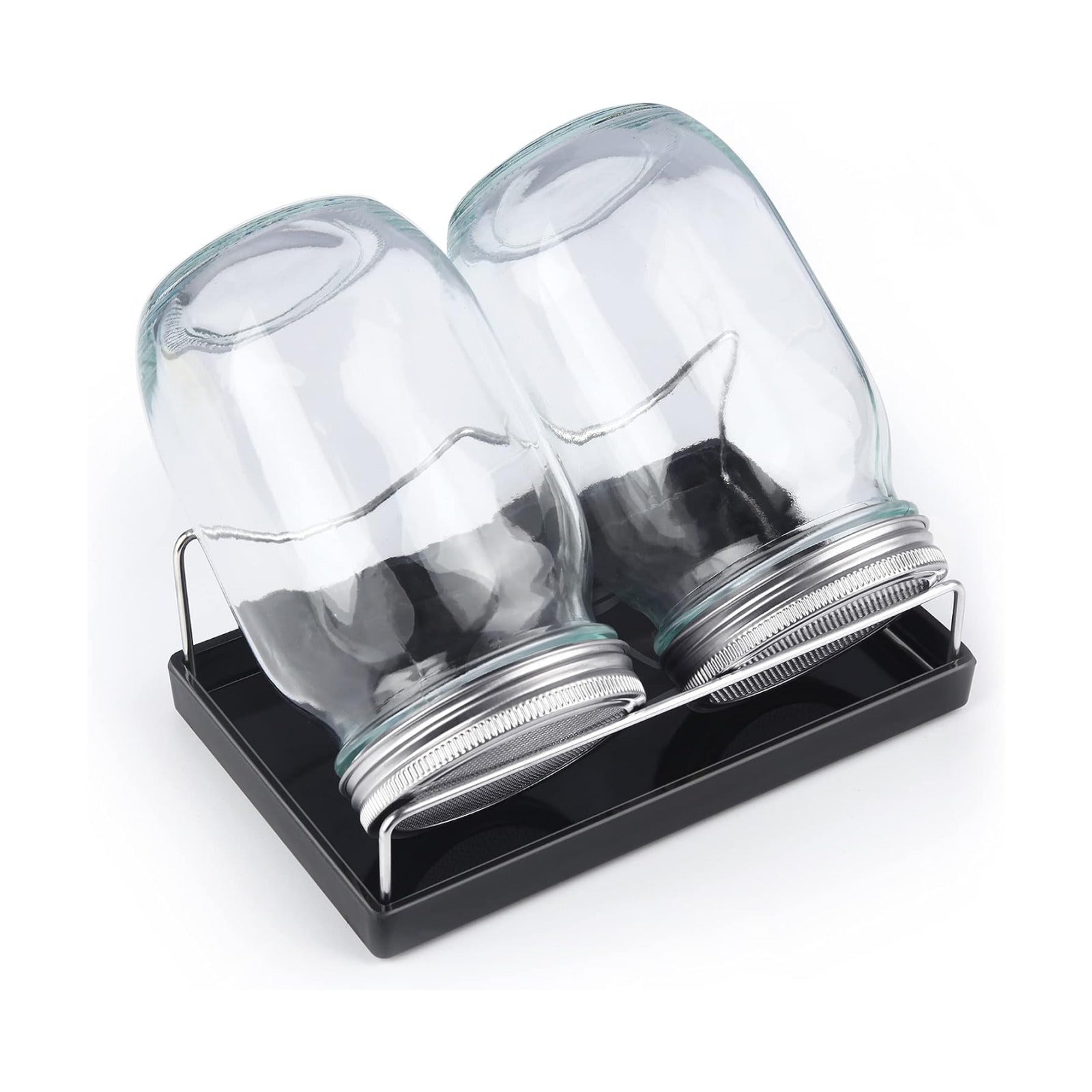 Sprouting Jar Kit-2 Wide Mouth Quart Mason Jars with 316 Stainless Steel Screen Sprout Lids,Melamine Tray,Stand and