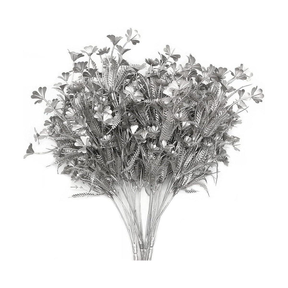 PASYOU Artificial Plants for Christmas Decor, Plastic Grass Faux Shrubs Simulation Flower Leaves Indoor Outdoor Home Garden Planter Filler Party Hotel Verandah Wedding DIY Decoration - Silver 4 Pack