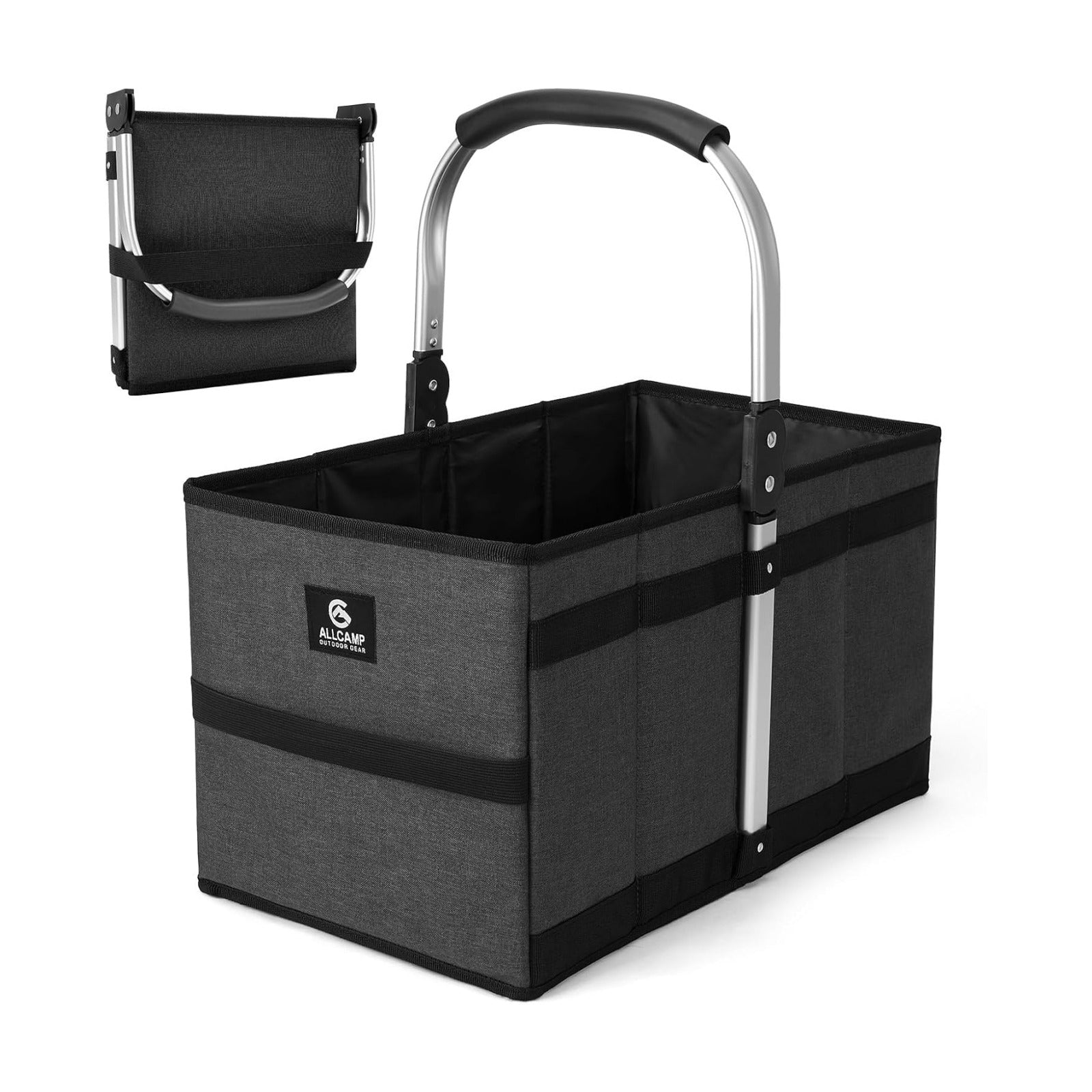 ALLCAMP Collapsible Basket - Folds to 9.8" L x 9.6" W x 2.75" H | 27L Large for Picnic, Grocery, Laundry | Portable