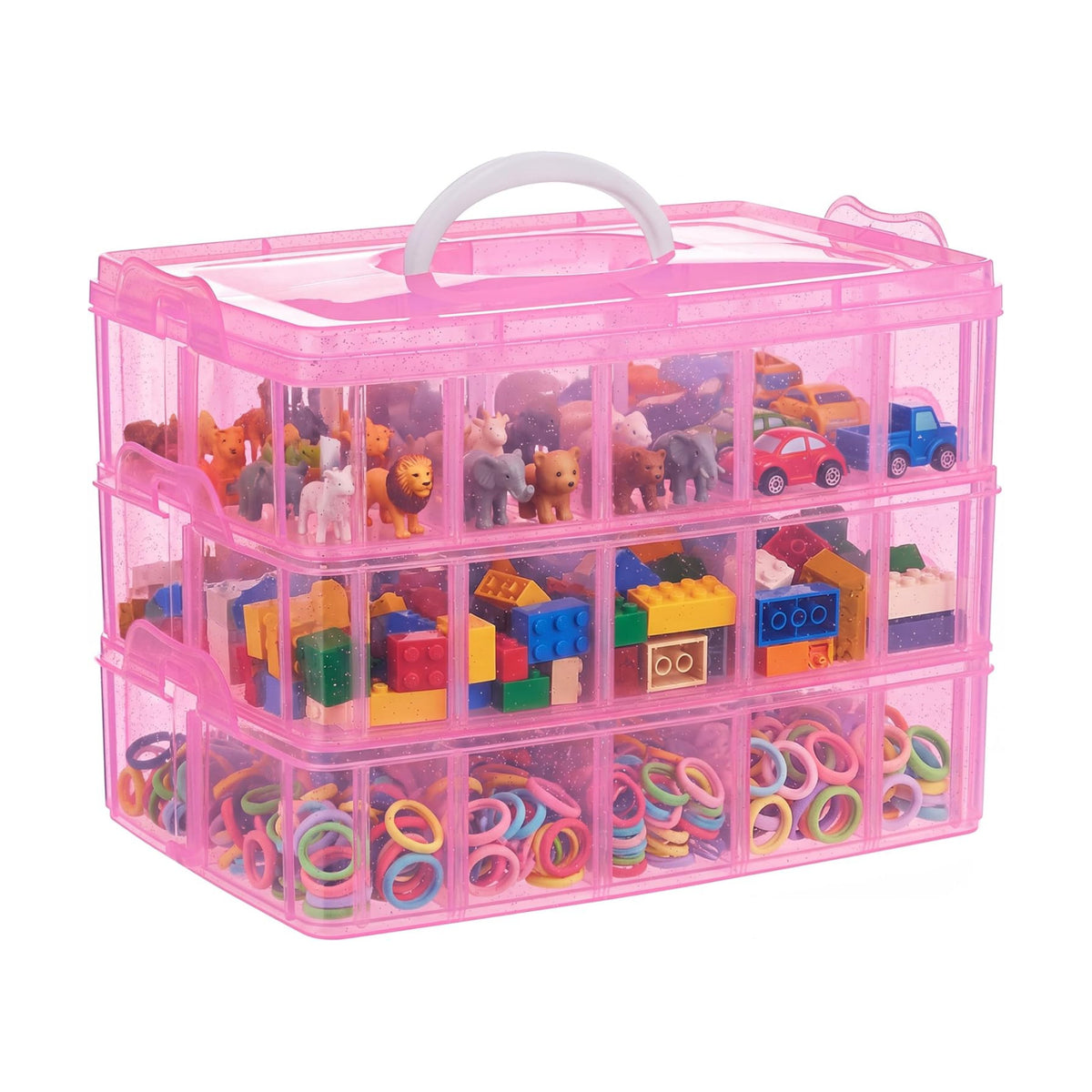 Bead Organizer 3 tier 30 grid Stackable Craft Hair Tackle Storage Pink