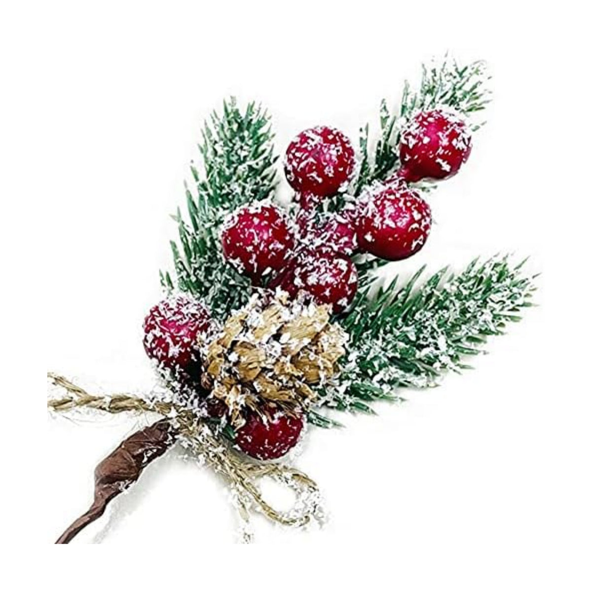 Christmas Berries Red Stems Evergreen Pine Branches 8pcs Christmas Picks Spray Artificial Pine Cones Holly Stem Craft Winter Holiday Floral Picks for Decoration DIY Xmas Garland Wreath Ornaments