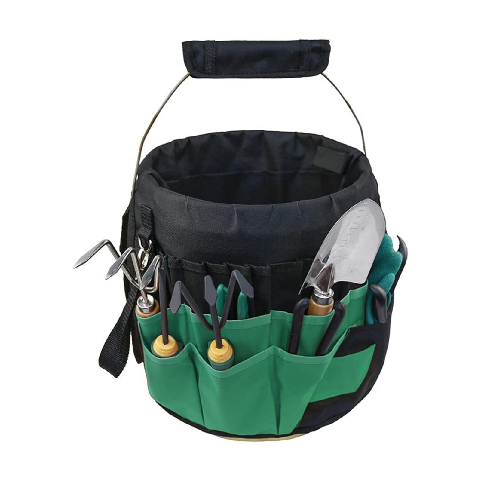 Green Gardening Tools Organizer 5 Gallon Bucket Tools Kit Storage Organizer with Handle, Garden 42 Pockets Tools
