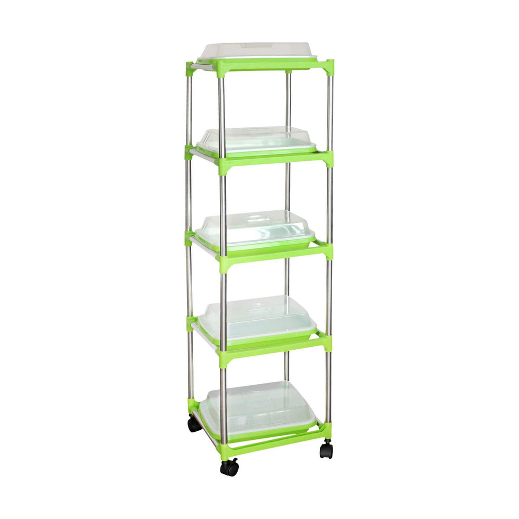 5 Layers Seed Sprouter Trays with Lids and Stainless Steel Shelf | Soil-Free Cultivation, BPA Free PP, Seed Starter