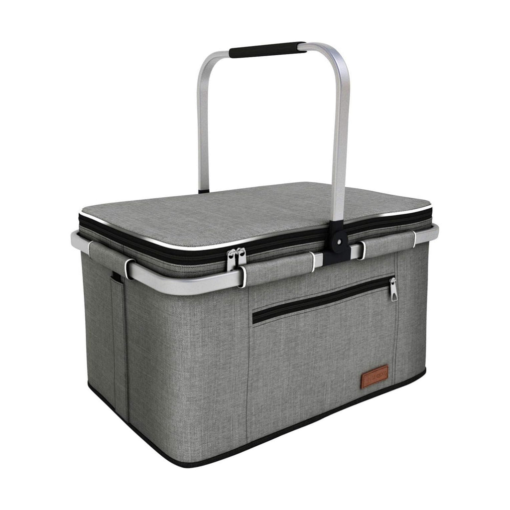 LIQING 35L Large Picnic Basket 2 Layers of Internal Pockets Leak-Proof and Insulated ，Folding with Internal Support for