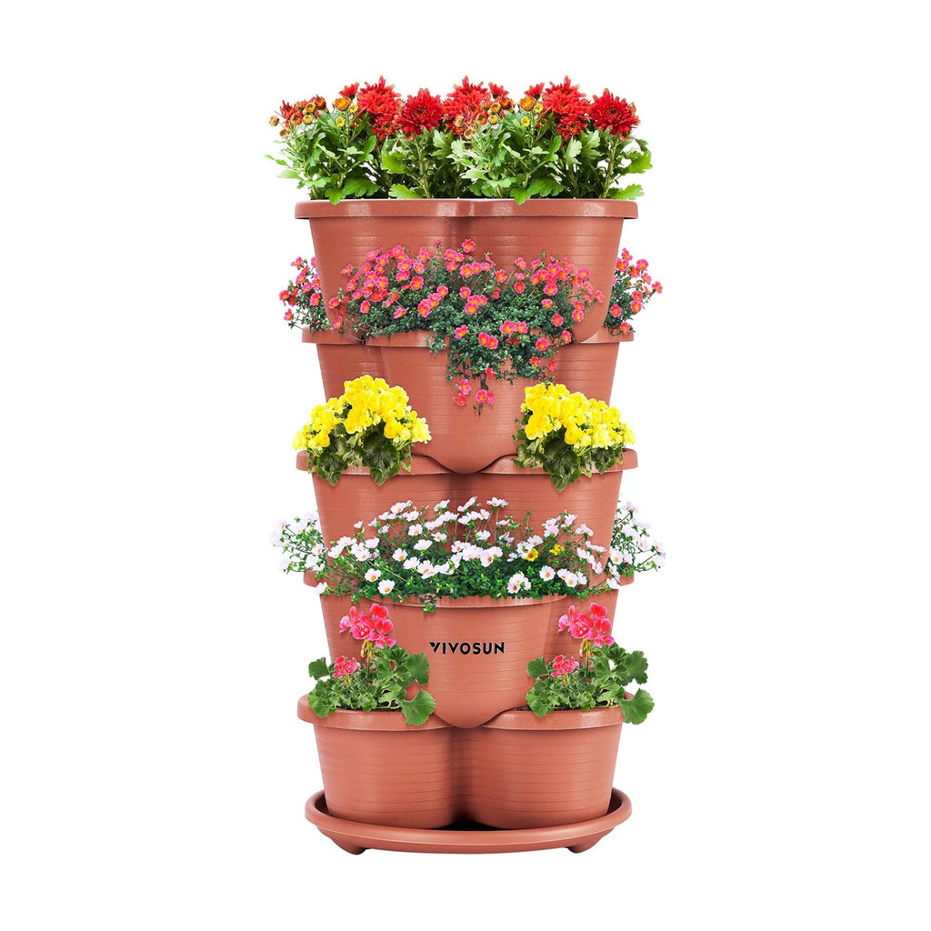 VIVOSUN 5 Tier Vertical Gardening Stackable Planter for Flowers, Brown | Planter for Flowers, Herbs, Vegetables, Brown