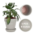 Gray 8 Inch Terracotta Pot for with Drainage - 2 Pack Large Terra Cotta Plant Pot with Saucers, Flower Clay Pot with