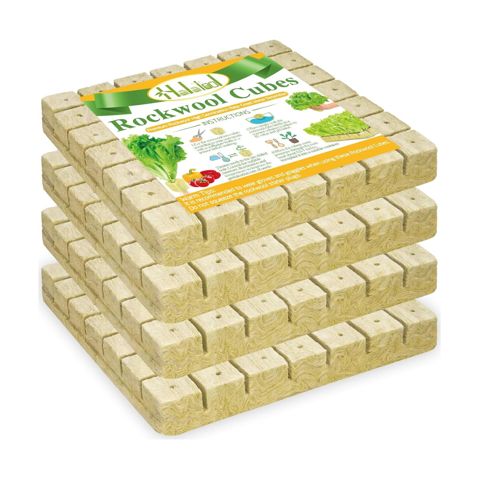 Halatool 1.5 in Rockwool Cubes for Hydroponics, 196 Plugs Seed Starter Cube | High Germination Rate for Vegetables &