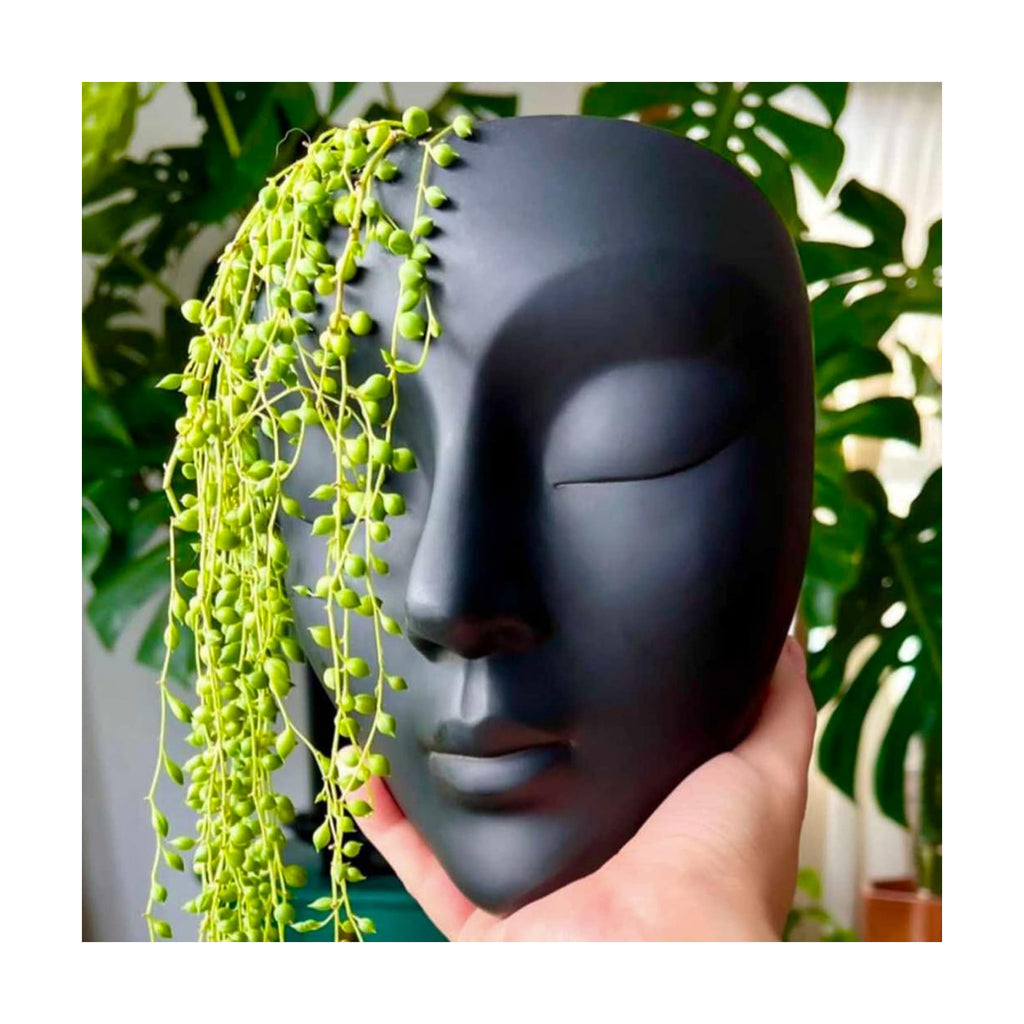 Face Planter, Wall-Mountable Vertical Planter with Drainage Hole, 6x5.25x3.5 inches, Concrete, Black, Modern Style